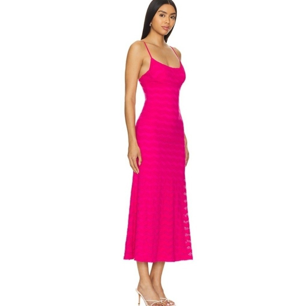 Bardot Hot Pink Chevron Textured Crochet Knit Midi Dress Us Size 10 Summer Nwt